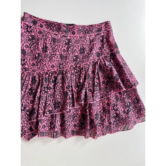 DEREK LAM 10 CROSBY Pink Black Floral Asymmetrical Tulip Mini Skirt, Size 6 - Picture 4 of 11